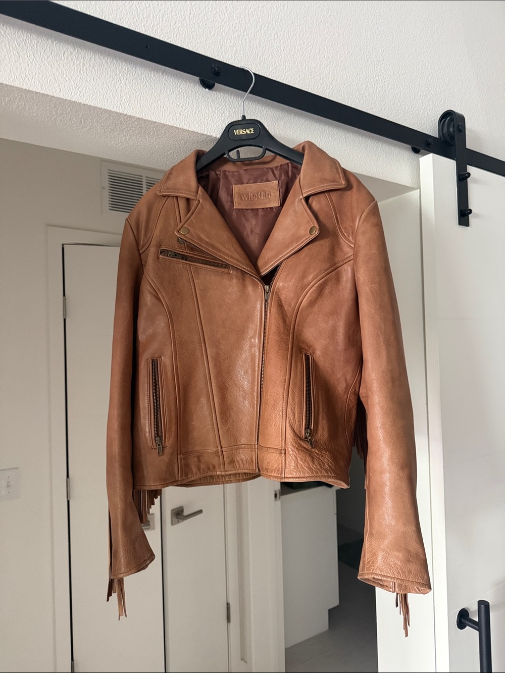 100% Leather Fringe Moto Jacket Brown